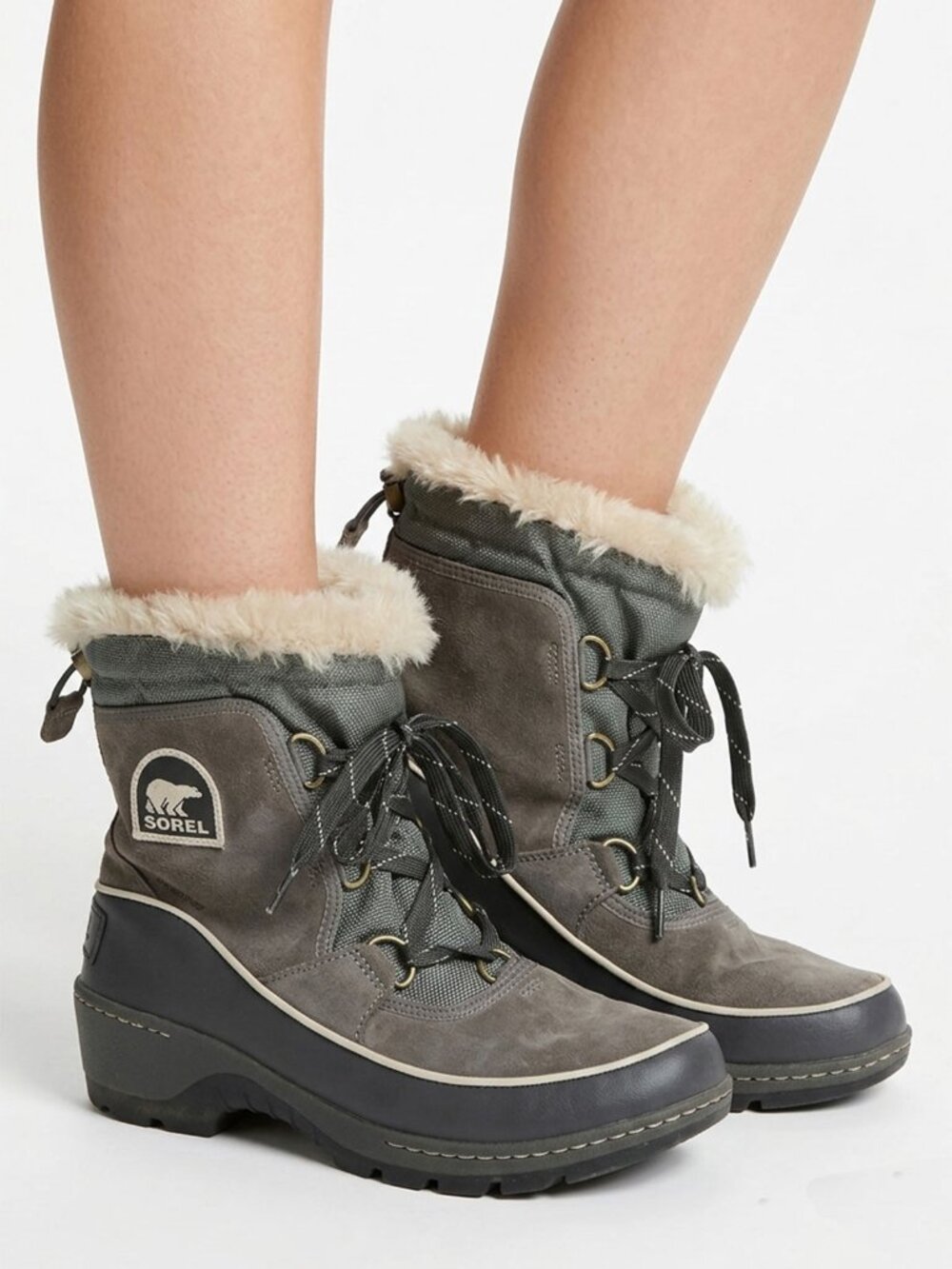 SOREL Tivoli II Waterproof Suede Faux Fur Winter Snow Boots Gray US 7.5
